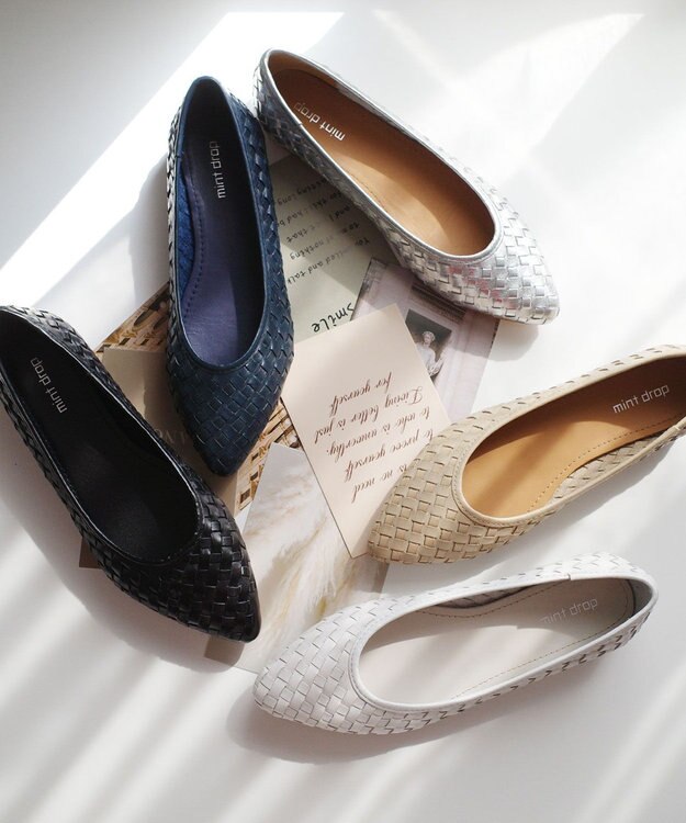 Pointer 本革編み込みパンプス ベージュ