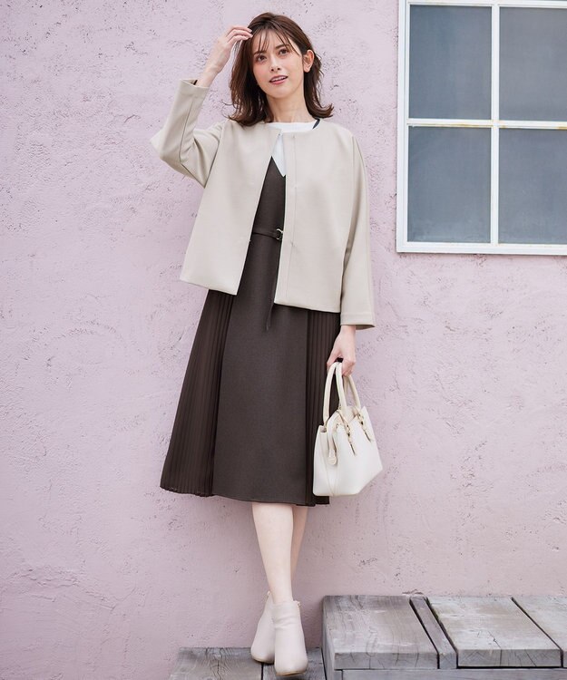 ANY SIS L 【洗える】ノーカラーダンボール ブルゾン ベージュ系