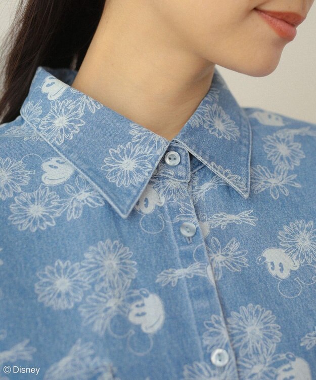Green Parks ミッキー＆フレンズ／花柄デニムシャツ Light Indigo