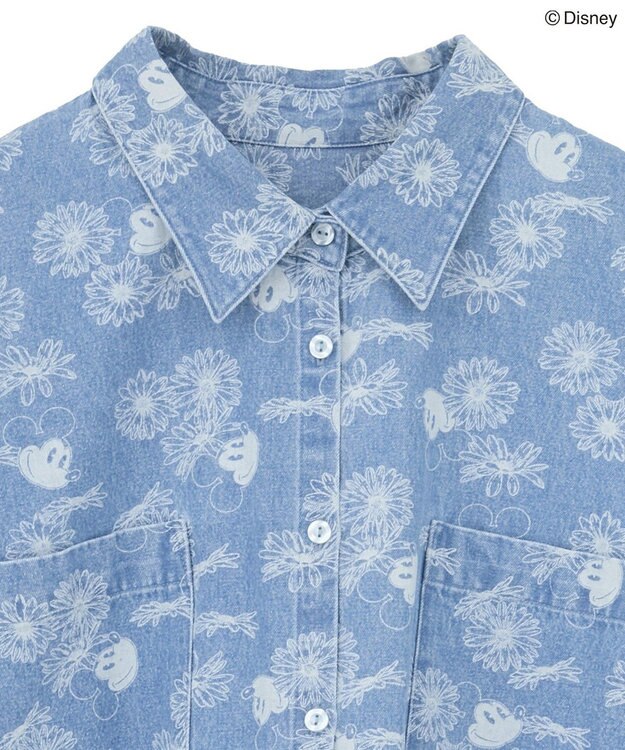 Green Parks ミッキー＆フレンズ／花柄デニムシャツ Light Indigo