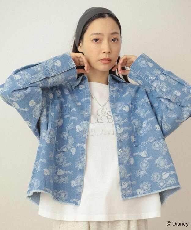 Green Parks ミッキー＆フレンズ／花柄デニムシャツ Light Indigo
