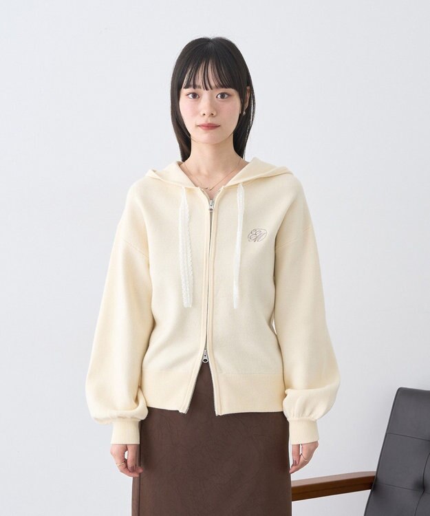 earth music&ecology レースコードダブルジップニットパーカー Ivory