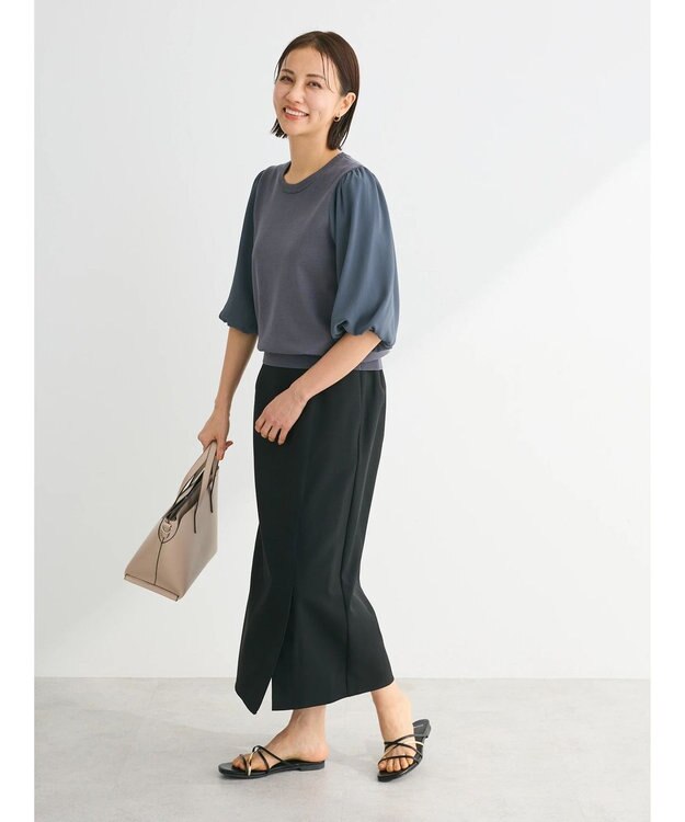 Green Parks 袖楊柳ドッキングニットプルオーバー Gray