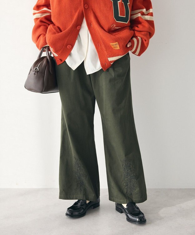 CRAFT STANDARD BOUTIQUE 刺繍入ツイルパンツ Khaki