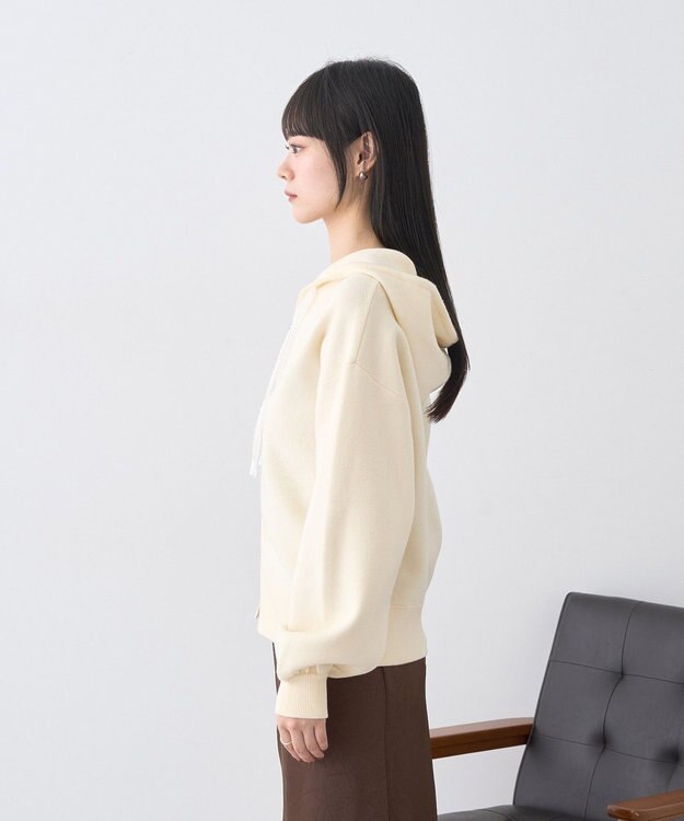 earth music&ecology レースコードダブルジップニットパーカー Ivory