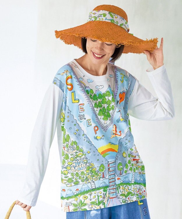 tsumori chisato SLEEP ツモリチサト トップス 綿100%(本体) 天竺素材 長袖 ルームウエア レディース UTX509 /ワコール サックス