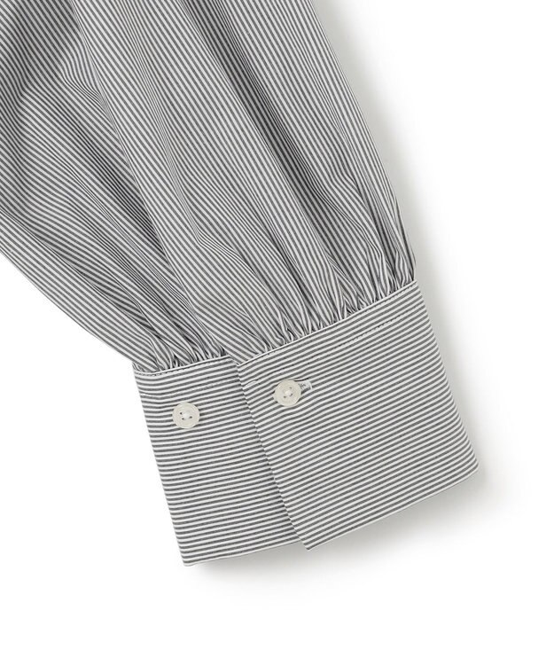 UNFILO ギャザーオーバーブラウス モノトーンストライプ