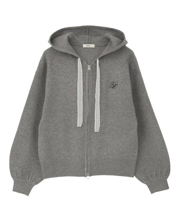 earth music&ecology レースコードダブルジップニットパーカー Gray
