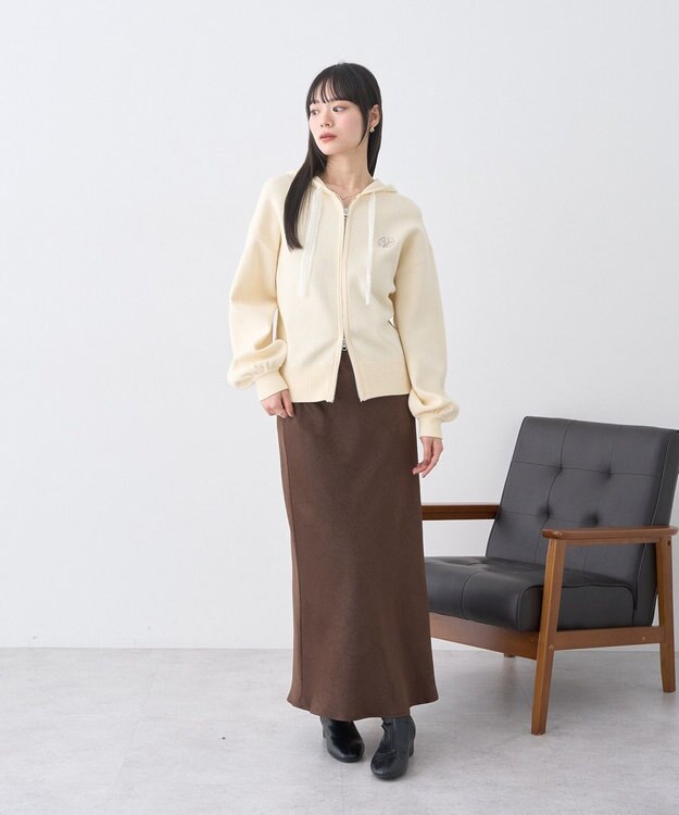 earth music&ecology レースコードダブルジップニットパーカー Ivory