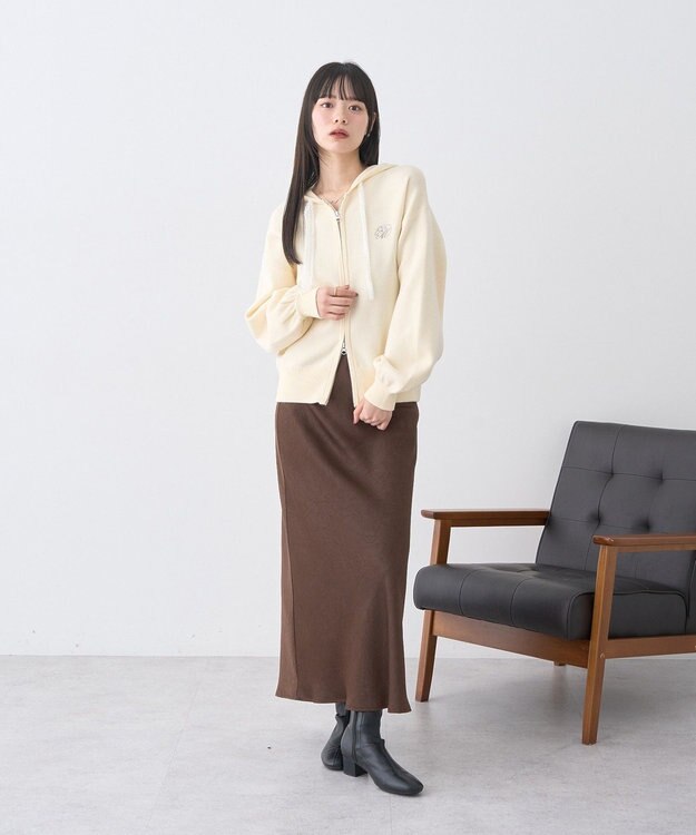 earth music&ecology レースコードダブルジップニットパーカー Ivory