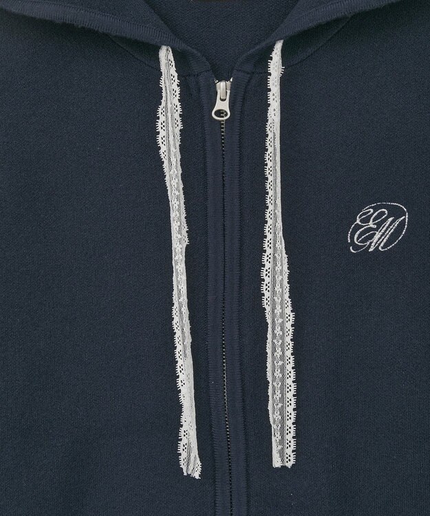 earth music&ecology レースコードダブルジップニットパーカー Dark Navy