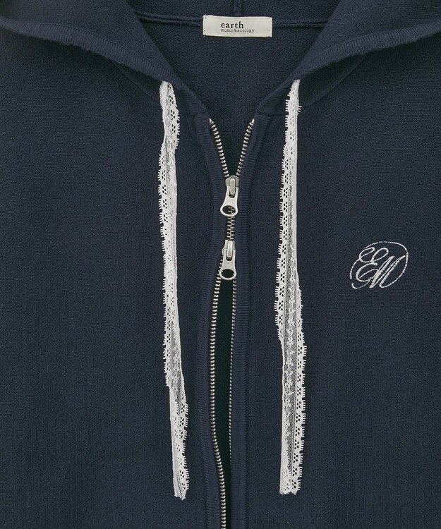 earth music&ecology レースコードダブルジップニットパーカー Dark Navy
