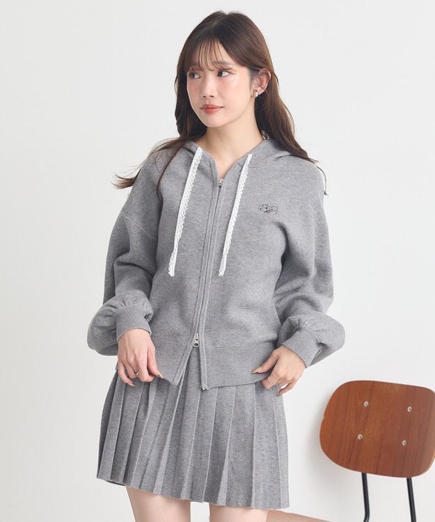 earth music&ecology レースコードダブルジップニットパーカー Gray