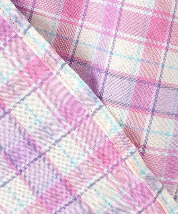 ANY KIDS チェック オフショルダー ブラウス ピンク