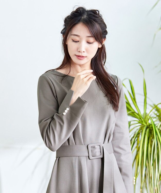 Tiaclasse 【GOLD LABEL・洗える】パールボタン付きポンチワンピース モカ