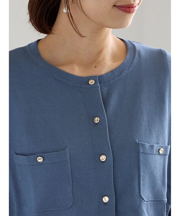 Te chichi ポケットデザインクルーネックカーディガン ブルー