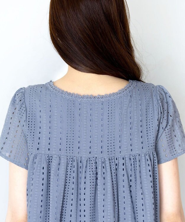 Tiaclasse L 【洗える】カットレースチュニックブラウス ブルー