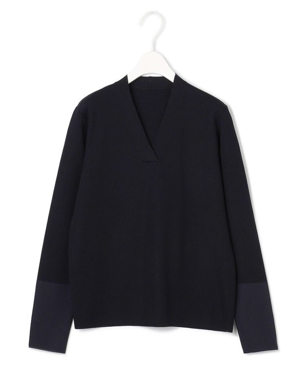 ICB 【WEB限定カラーあり・洗える】 シンセティックフルニードル Vネックプルオーバー ブラック×ネイビー系