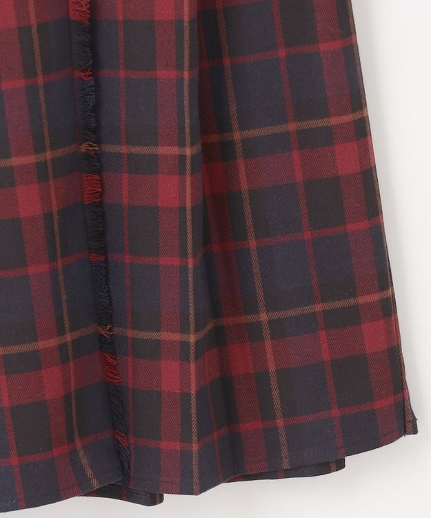 ANY L 【手洗い/ウエストゴム】チェック柄フリンジプリーツスカート レッド