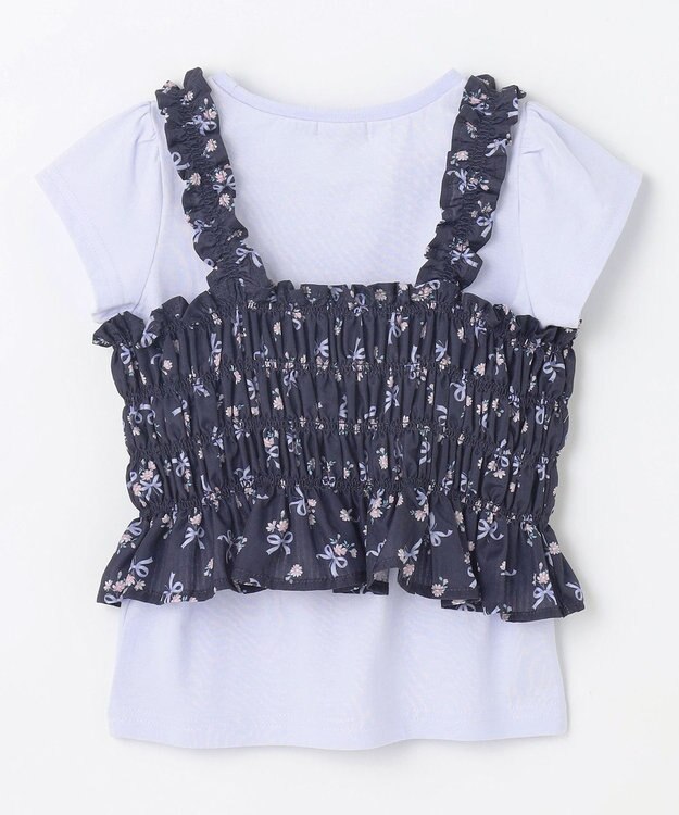 ANY KIDS フラワー×リボン ビスチェ付きTシャツ ネイビー