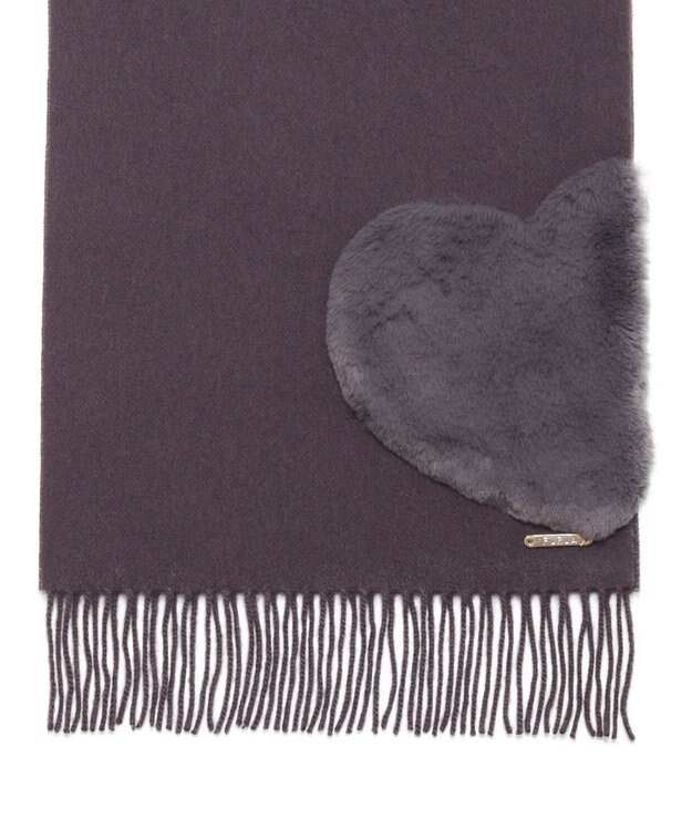 MOONBAT 【WEB限定】フルラ (FURLA)エコファー付きマフラー 無地×ハート　ウールマフラー ロゴプレート付き チャコールグレー