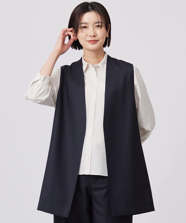 J.PRESS LADIES 【セットアップ対応・洗える・UV加工・吸水速乾】OXIJEWELストレッチ ジレ ネイビー系