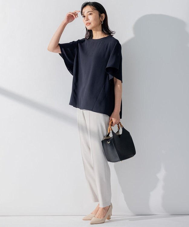 23区 【洗える】バックサテンアムンゼン ネックステッチ ブラウス ネイビー系