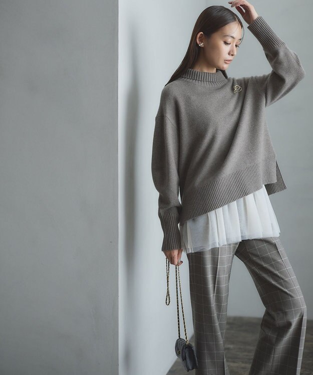 組曲 L ウールカシミヤミックス ロールネック ニット ココアブラウン系