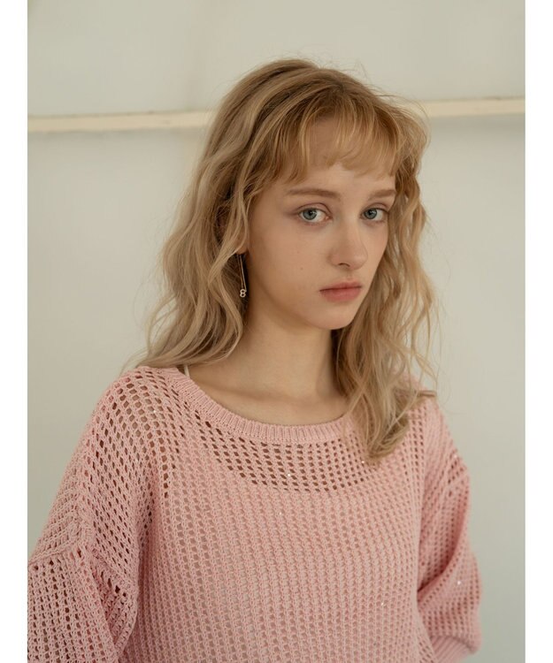 Te chichi スパンコールメッシュハーフスリーブニット《2025Autumn catalog item》 ピンク
