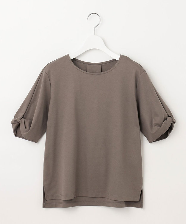J.PRESS LADIES 【接触冷感・UVケア】コンパクトコットンスムース ツイストスリーブ カットソー ブラウン系