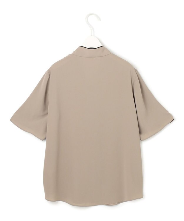 ICB L 【人気のため新色追加・接触冷感・UVケア・洗える】BackSatinAmunzen 5分袖配色ボウタイブラウス クリームブラウン系