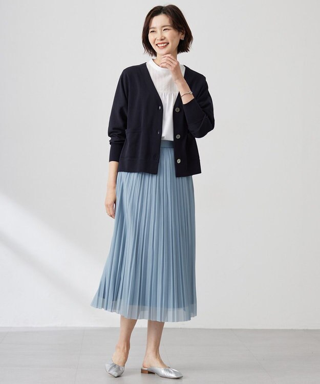 J.PRESS LADIES L 【洗える】オーガンジートリコット プリーツ スカート スモーキーサックス系