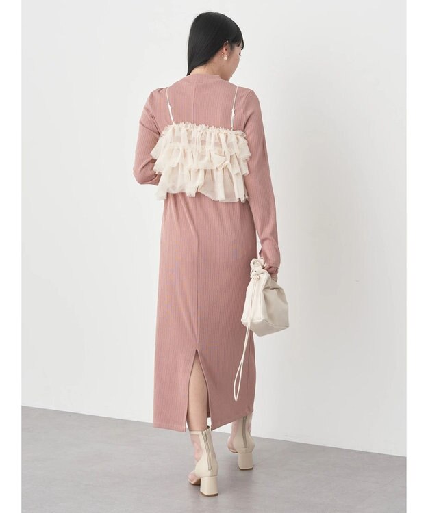 earth music&ecology ＳＥＴ２点リブワンピース＋チュールビスチェ Dark Pink