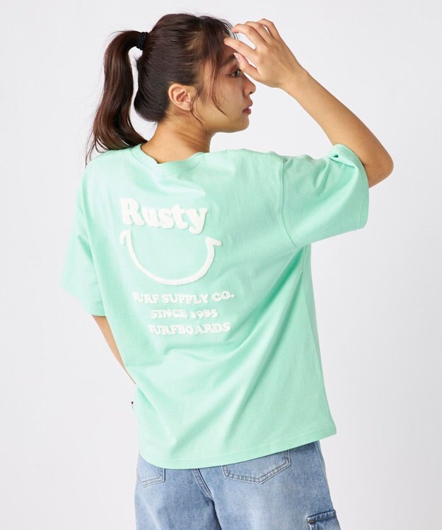 OP／FILA 【RUSTY】ニコちゃん×刺しゅう半袖Tシャツ ライトグリーン