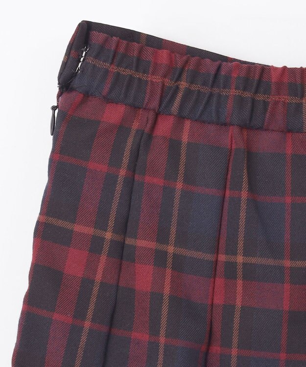 ANY L 【手洗い/ウエストゴム】チェック柄フリンジプリーツスカート レッド