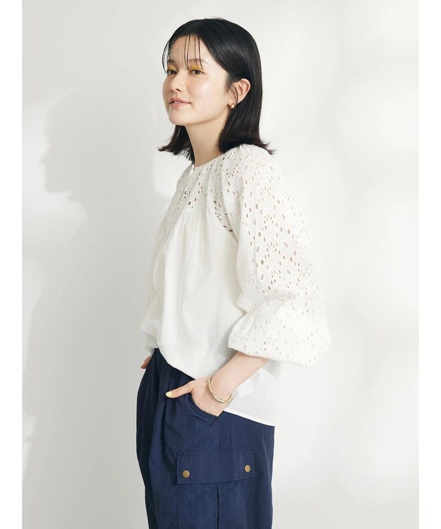 CRAFT STANDARD BOUTIQUE インド綿アイレット刺繍ブラウス Off White