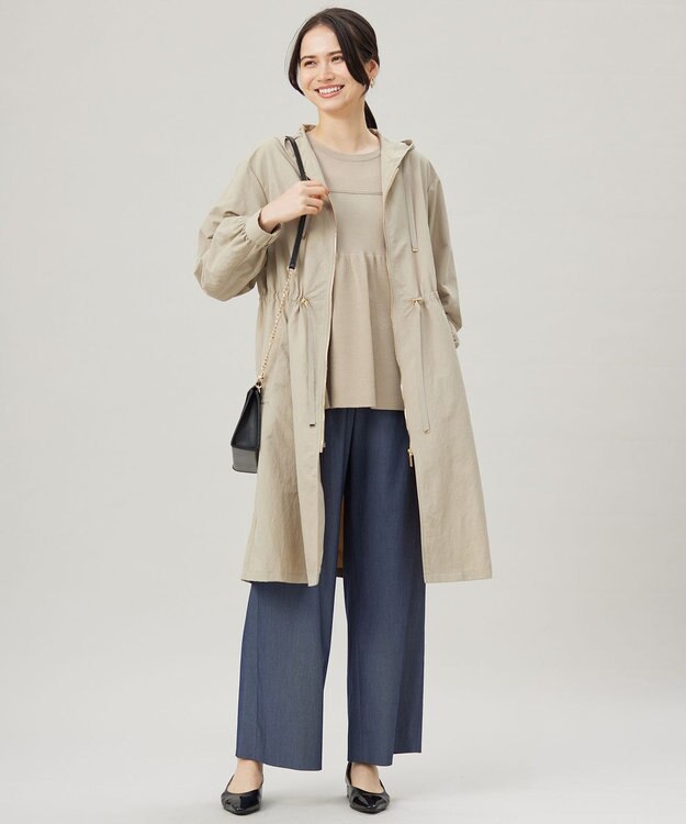 自由区 L 【セットアップ対応・洗える】ドレープツイルワイド パンツ ネイビーシャンブレー