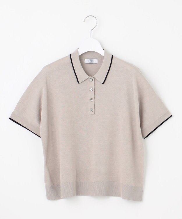 J.PRESS LADIES 【洗える】DRY COTTON ニットポロ グレー×ネイビー系