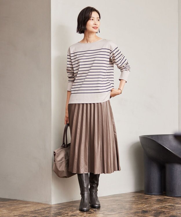 J.PRESS LADIES S 【洗える】Mistyスラブツイル プリーツ スカート ブラウン系