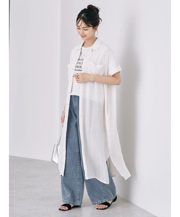 AMERICAN HOLIC 楊柳Ｗポケット開襟ワンピース Ivory