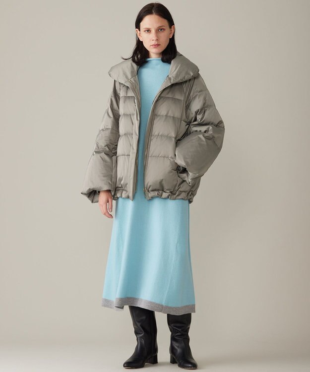 自由区 【洗える】セミウーステッドウールニット ワンピース メンソール×ライトグレー