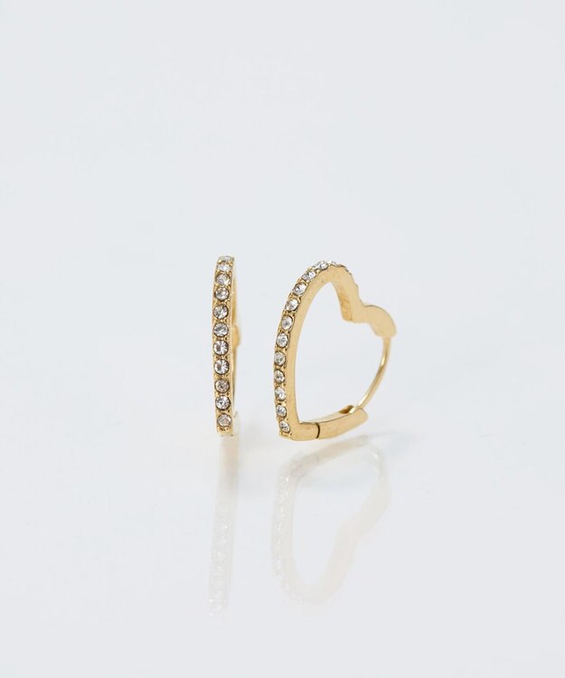 Phoebe 【金属アレルギー対応】ワンタッチライナーハートビジューフープピアス　ゴールド ゴールド