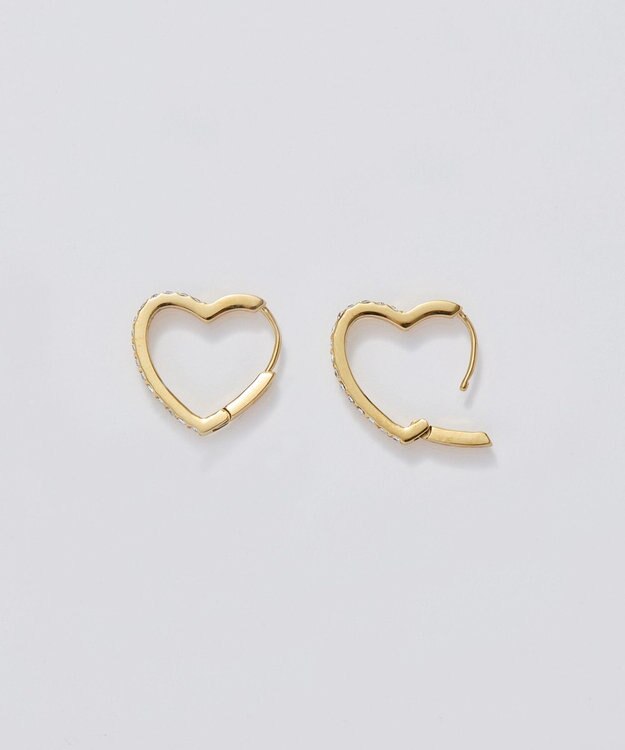 Phoebe 【金属アレルギー対応】ワンタッチライナーハートビジューフープピアス　ゴールド ゴールド