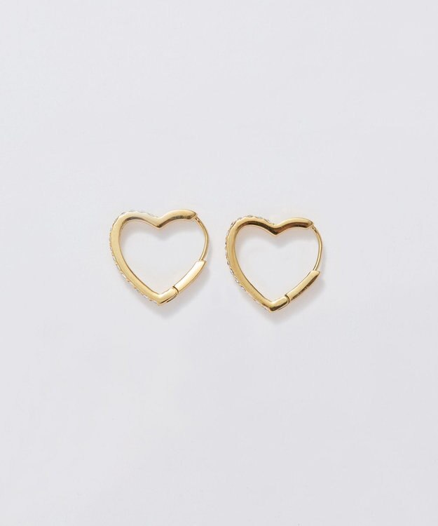 Phoebe 【金属アレルギー対応】ワンタッチライナーハートビジューフープピアス　ゴールド ゴールド