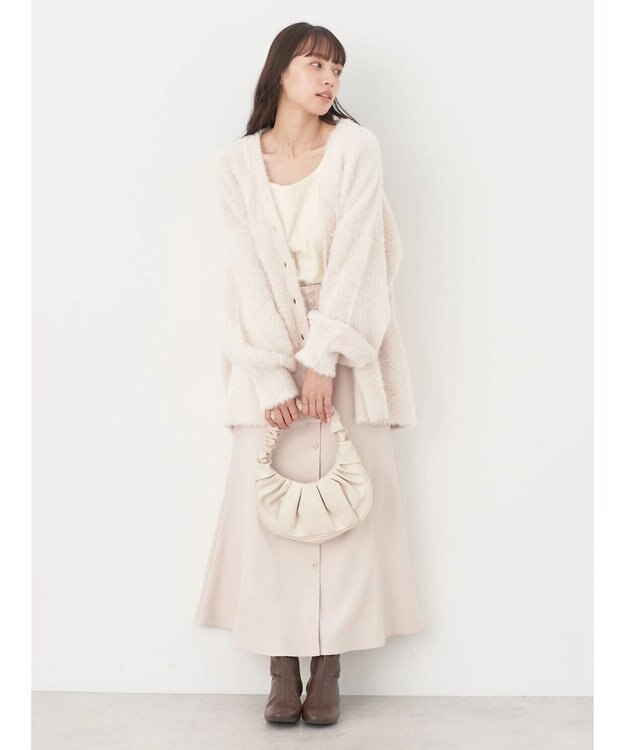 earth music&ecology ロングシャギーＶネックカーディガン Ivory