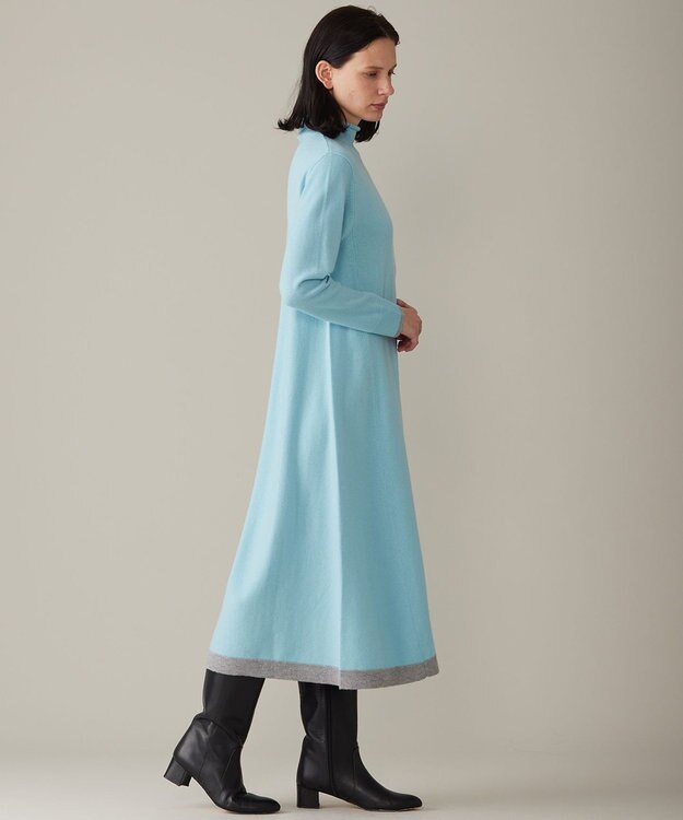 自由区 【洗える】セミウーステッドウールニット ワンピース メンソール×ライトグレー