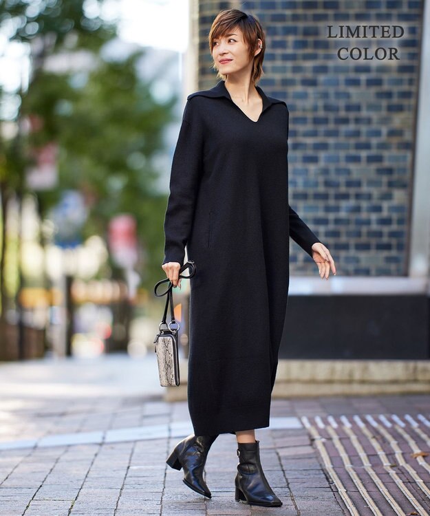 ICB L ミルドウール ニットワンピース ブラック系［WEB限定］