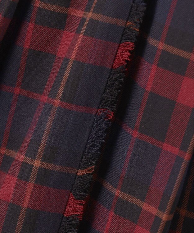 ANY L 【手洗い/ウエストゴム】チェック柄フリンジプリーツスカート レッド