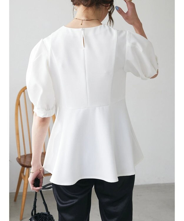 Green Parks AnriettMusee パフスリーブペプラムブラウス Off White