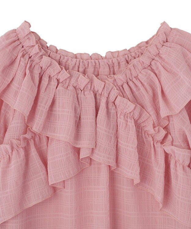 earth music&ecology シアーチェック2wayオフショルブラウス Pink